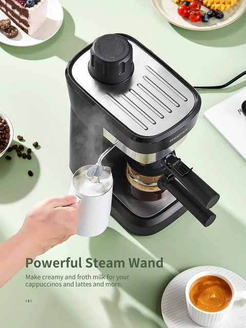 Killer Crema Game Changer Espresso Machine With Solid Six Bar Pressure For Thick Golden Shots And Straight Up Bold Flavor Perfect For Everyday Casual Brewing At Home with steam wand.