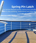 Four Pack M12 Retractable Indexing Plunger Pins Crafted From Heavy Duty Carbon Steel With Rock Solid Spring Loaded Latches And Easy Pull L Shaped Handles For Reliable Job Site Use - spring pin latch displayed against a scenic ocean backdrop.