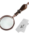 Old School 10X Magnifying Glass With Wooden Handle And Copper Frame, real glass lens, cleaning cloth included in view