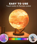 Moon Lamp Galaxy Light 6 Inch With 16 Color LED 3D Moon Illusion Remote And Touch Control Dope Lava Night Light glowing on table