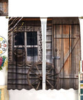 Barn Door Rod Pocket Blackout Curtains For Living Room, Rustic Farmhouse Vibe With Wooden Board Wheel Motif, two panel set
