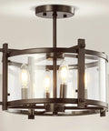 Oil Rubbed Bronze 15 Inch 3 Light Iron And Glass Modern Drum LED Flush Mount Ceiling Light For Hallway Entryway And Kitchen