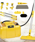 Heavy Duty Steam Cleaner Blasts 284 Degree Vapor And 70 Psi Force To Crush Stubborn Grime No Sweat Commercial Grade Multi Surface Cleaner and accessories setup.