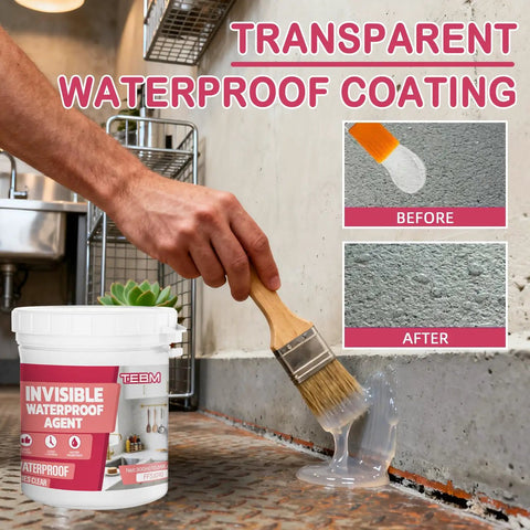Man applying Heavy Duty Transparent Waterproof Sealant And Clear Invisible Liquid Coating For Roofs Walls Garden Bathroom Kitchen on concrete surface.