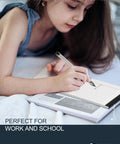 Child writing on 5x8 Legal Pads For Work And School, 80 GSM Paper, College Ruled Notepads, 30 Sheets Each, 6 Pack.
