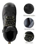 Top view of Waterproof Steel Toe Work Boots For Men 6 Inch Non Slip Safety Shoes Outdoor Black Size 14 with leather and mesh details