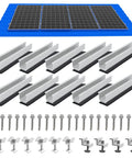 Heavy Duty Solar Panel Mounting Kit With Rails And Clamps For Tin Or Flat Roofs, 4 Panel Row Assembly, Aluminum Alloy Rails displayed