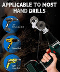 Electric Drill Plate Cutter Nibbler For Sheet Metal attached to hand drill, illustrating compatibility with multiple drill types.