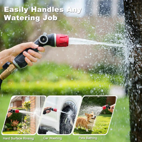 Metal Thumb Control Adjustable Nozzle Delivers 30 Percent More Water Flow With Heavy Duty Garden Hose Nozzle spraying water