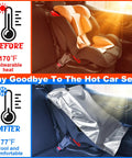 2Pcs Baby Car Seat Sun Shade Cover transformed from hot to cool with 170°F to 77°F temperature change, showing before and after effects