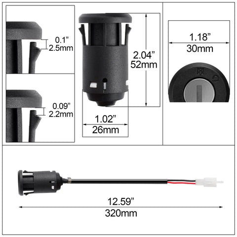 2 Wire Ignition Key Switch Lock For Electric Scooters Golf Carts And Motorcycles Zinc Alloy Cylinder Easy Install Durable Heavy Duty Starter Switch Parts 1 Pack, 320mm wire