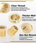KOOTANS four brass NPT reducer fittings, 1/4 in male to 1/8 in female, hex nut style adapters