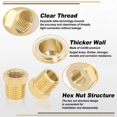 KOOTANS four brass NPT reducer fittings, 1/4 in male to 1/8 in female, hex nut style adapters