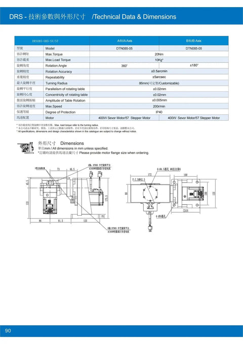 Technical data and dimensions for Heavy Duty Helical Rotary Table For Flange Mount CNC Machining And Welding Projects Featuring Stable Flipping Design.