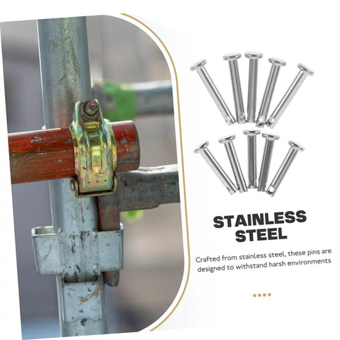 10 Pack Stainless Steel Clevis Pins M3x16 M3x20 Flat Head Single Hole Clamps For Scaffolding And Machinery Heavy Duty Rigging Hardware No Sweat Setup Tough As Nails Industrial Build mounted on scaffolding with gold clamp.
