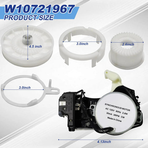 Rock Solid Washer Shift Actuator And Pulley Clutch Kit With Heavy Duty Drive Belt For Whirlpool Maytag Kenmore Amana components with sizes labeled.