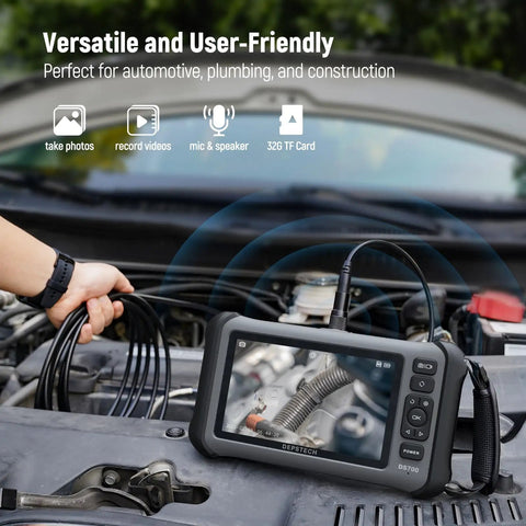 7 Inch IPS Screen Borescope Camera With Light And Split Screen, Triple Lens Endoscope For Tight Space Inspections, 16.5 Ft Cable, Great For Plumbing, Automotive, HVAC And Ductwork. In car engine bay