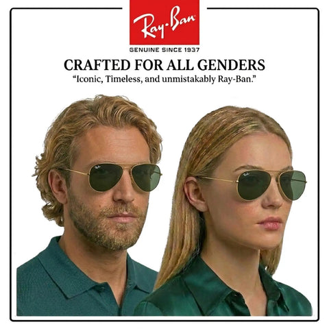 RB3025 Pilot Shape Non Polarized Sun Shades With G15 Green Lenses For Men And Women; eyewear worn by man and woman