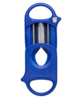 Deep V Cut Cigar Cutter For Ring Cigars With Stainless Steel Blades, Cuts Up To 64 Ring Gauge, contoured blue body