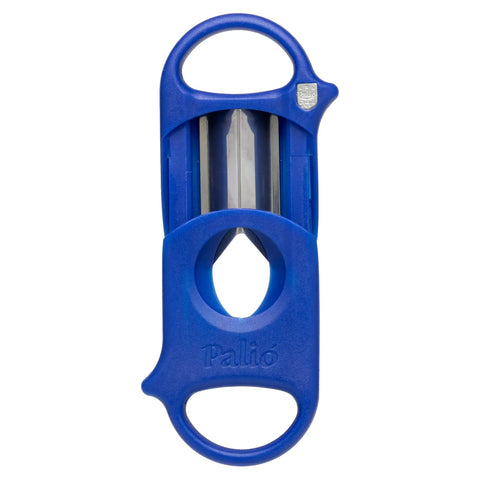 Deep V Cut Cigar Cutter For Ring Cigars With Stainless Steel Blades, Cuts Up To 64 Ring Gauge, contoured blue body