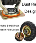 Heavy Duty Swivel Caster Wheels Set Of Four With Side Brakes And Shock Absorbing Pneumatic Rubber Tires showcased with dust ring and inflation port.