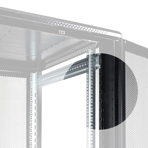 Close-up of Heavy Duty 22U Network Server Rack Cabinet Ready To Roll interior with smooth rail system and vented doors.