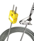 TL3163K K-type thermocouple air probe with stainless steel open-hole clip and yellow two-pin connector on braided cable