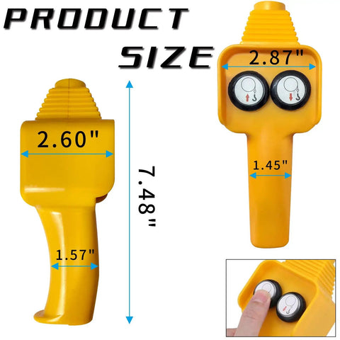 Rugcel Yellow Winch Hand Control Switch For 12V Electric Winches Replacement Wired Remote Controller With Six And Half Ft Cord Compatible With Up To Five Thousand Lb Capacity Models Easy Forward Reverse Push Button Operation size dimensions shown