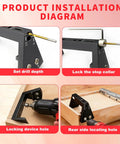 Illustration of Precision Undermount Drawer Slide Drill Guide Jig With Six Piece Bit Set showing installation steps and features.