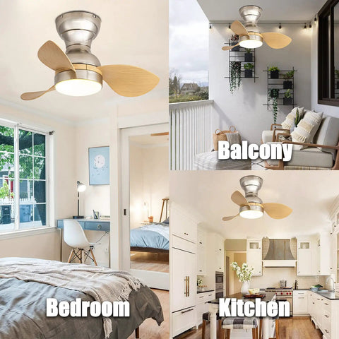 22 Inch Ceiling Fan With Lights And Remote Control, Low Profile Flush Mount Indoor Outdoor Ceiling Fan in bedroom, balcony, kitchen.