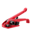 Heavy Duty Handheld Manual Strapping Tensioner And Cutter Windlass Tool Built Tough As Nails For Top Shelf One Half To Three Quarters Inch Polyester Polypropylene Bands in red color.
