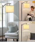 Arc Floor Lamp With Lantern Shade For Farmhouse Style Living Room And Bedroom, in different settings showing versatility.