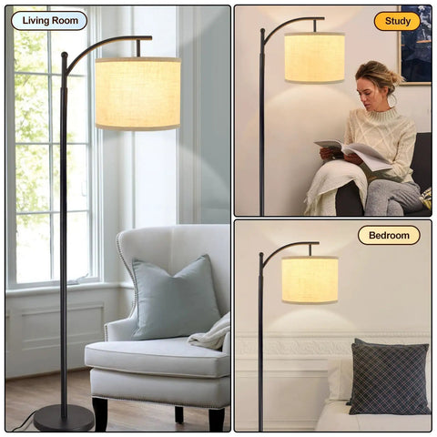 Arc Floor Lamp With Lantern Shade For Farmhouse Style Living Room And Bedroom, in different settings showing versatility.
