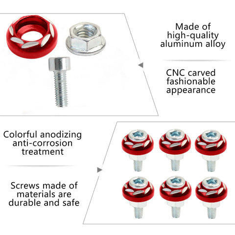 20 Pack M6 Hex Cap Screws And Nuts Assortment Set With Red Aluminum Decorative Washers For Motorcycle And Car License Plate Frame Bolts showing red aluminum washers and steel nut