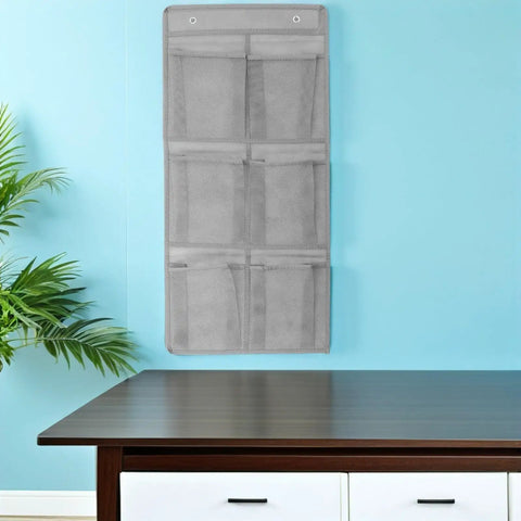 Slick Door Shoe Organizer With Six Deep Mesh Pockets And Heavy Duty Hanging Hooks for tidy sneaker storage on wall.