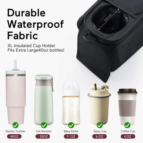 Universal Stroller Organizer With Insulated Cup Holders Detachable Phone Bag And Shoulder Strap Must Have Large Capacity