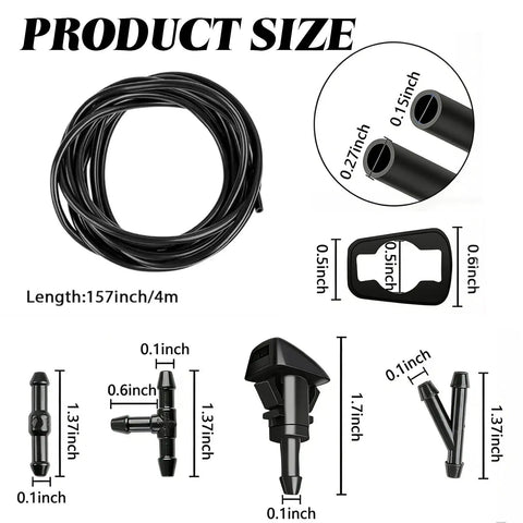 Top Shelf Universal Windshield Washer Hose Repair Kit With Four Meter Fluid Tubing six heavy duty connectors and nozzles product size details.