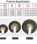 Three sizes of Heavy Duty Pneumatic Casters With Shock Absorbing Air Filled Tires for Wheelbarrow Replacement on display.