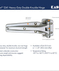 Heavy Duty Double Knuckle Truck Body Hinge With Ribbed Support Base Non Rising Right Hand Fit, zinc and nylon construction with stainless steel pin.