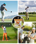 Collage with golf players and Lightweight Golf Tees Pouch With Clip Ball Bag Tee Holder Clear Storage Organizer