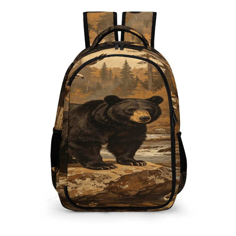 Wildlife Vintage Printed Unisex Backpack With Large Capacity Durable Polyester featuring forest bear design
