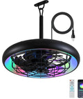 20 Inch Outdoor Ceiling Fan With Lights RGB And 3 CCT Dimmable Remote App Control 6 Speed IP65 Waterproof Plug In Black Caged Ceiling Fan