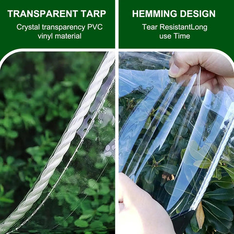 Built Tough 3 By 6 Foot Heavy Duty Clear Vinyl Tarp With Reinforced Grommets 14 Mil waterproof PVC shield showing transparent material and hemming design.
