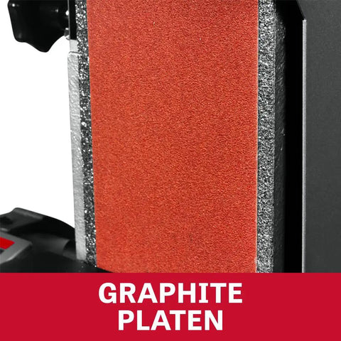 Heavy Duty 8 Inch Bench Grinder Paired With A 2X48 Belt Sander showing graphite platen, used for sanding and smoothing surfaces.
