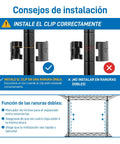 Installation tips for the Hassle Free Five Tier Floor Standing Carbon Steel Storage Rack with clip usage instructions.