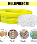 No Sweat Polypropylene Banding Strapping Kit With Dead Simple Dual Handle Packaging Tensioner And Tough Yellow Plastic Strap Rounds.