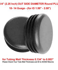 Pack Of Four Two And A Quarter Inch Round Plugs Black Plastic End Caps For Office And Patio Furniture Finishing Caps And Fitness Equipment End Caps By SBD Fits Tube Hole Size One Point Nine Nine To Two Point Zero Eight Inches ID