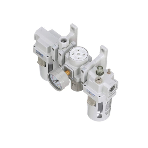 Dual Air System One Half Inch NPT Pneumatic Filter Regulator Lubricator with poly bowl and PSI gauge