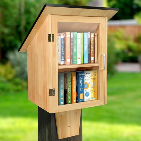 Outdoor Library Book Box With Double Shelf For Book Swapping And Sharing Weatherproof Little Library Cabinet With Shatterproof Clear Door