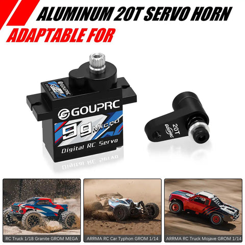 9G Micro Digital Servo With Metal Gears For ARRMA Granite GROM Typhon And GROM 1 18th To 1 14th RC Cars, with 20T aluminum horn